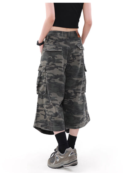 【MR nearly】Camouflage pattern double pocket design short silhouette cargo pants  MR0113
