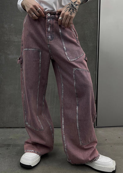 【SOULWORKER】Pinky purple color design line silhouette denim pants  SW0018