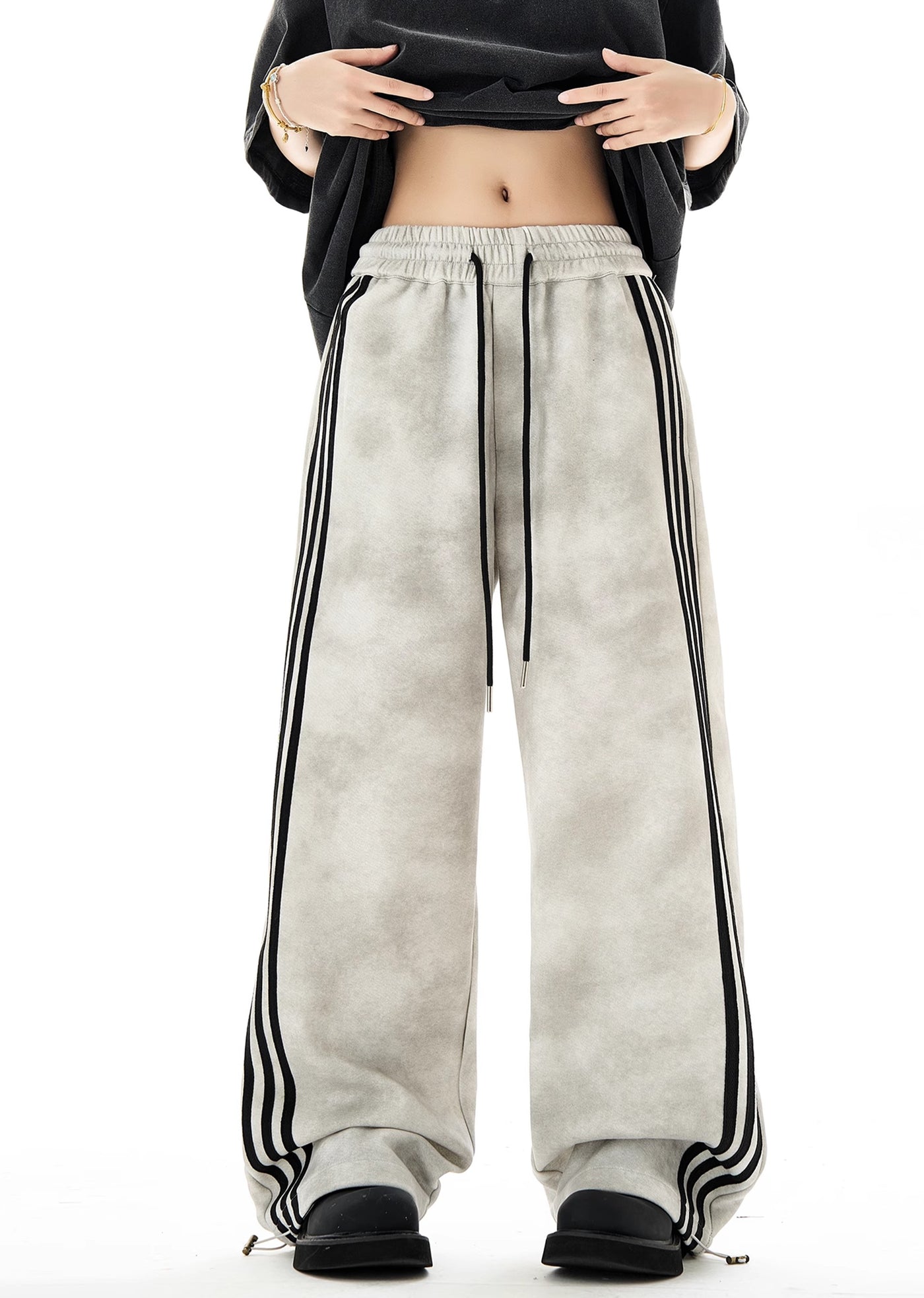 【H GANG X】Random white wash color side line design pants  HX0056