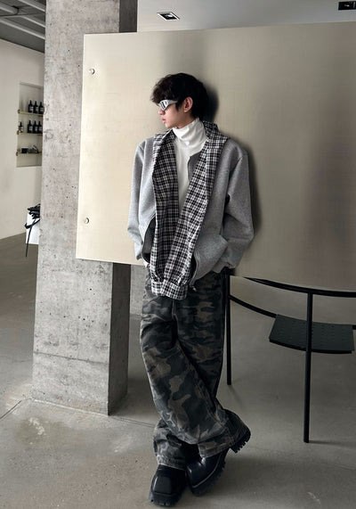 【MARTHENAUT】Dull camouflage base color wide silhouette pants  MH0048