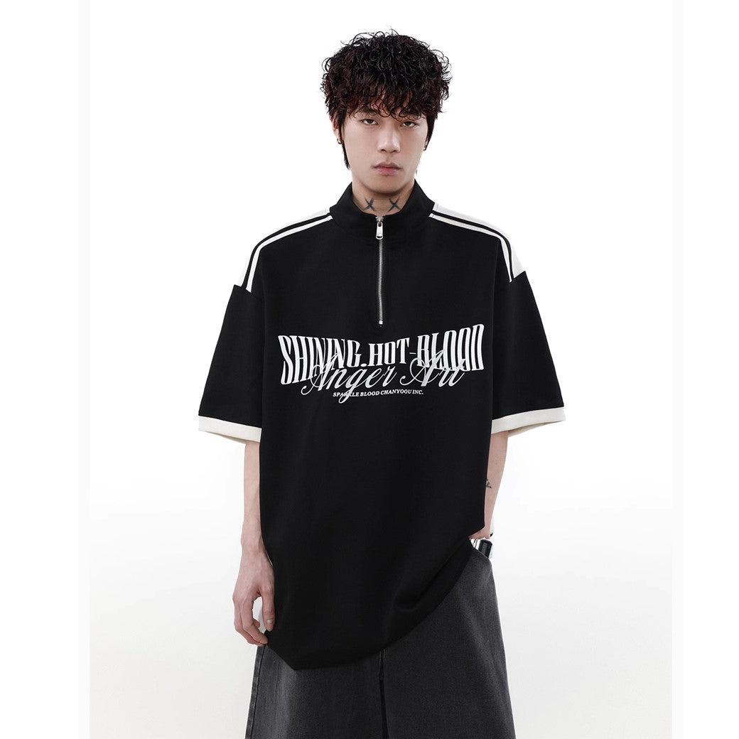 ー品販売  [MR MR0081 T-Shirt Neck Stand-Up Zipper Half nearly] トップス