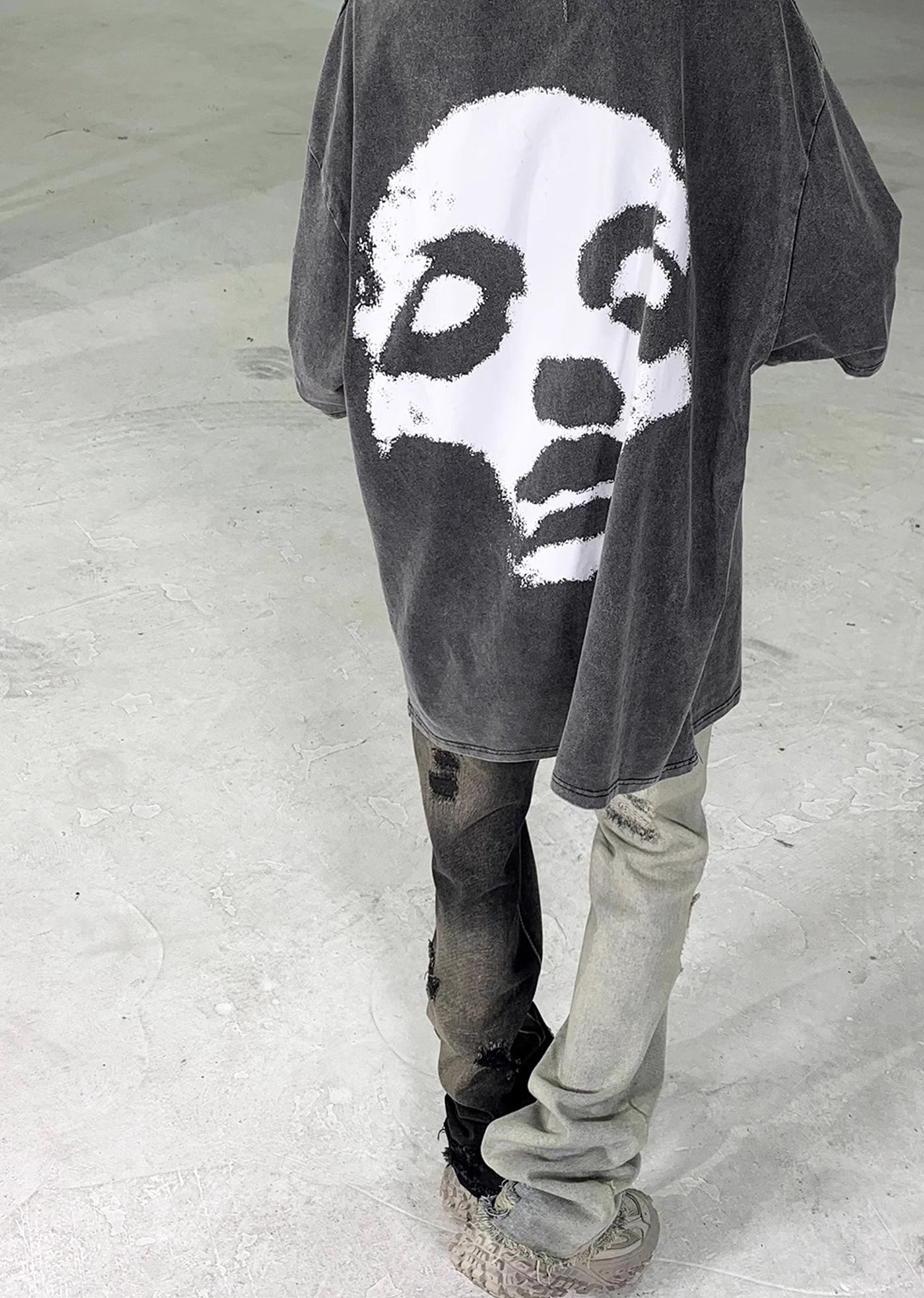【7/15新作】Back print skull design oversized silhouette dull short sleeve T-shirt  HL3063