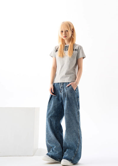 【H GANG X】Gimmick tuck over wide straight silhouette denim pants  HX0070