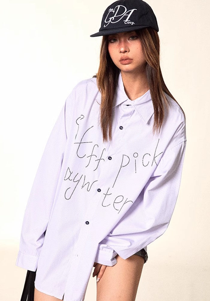 【BLACK BB】Graffiti-style lettering design basic style elegant long-sleeved shirt  BK0046