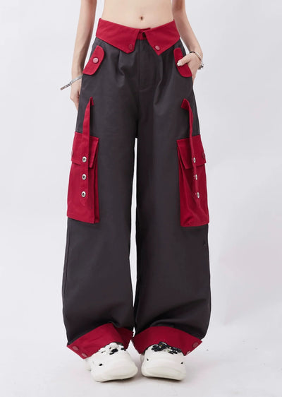 【Rayohopp】Double color shoulder suspender cargo pants  RH0111