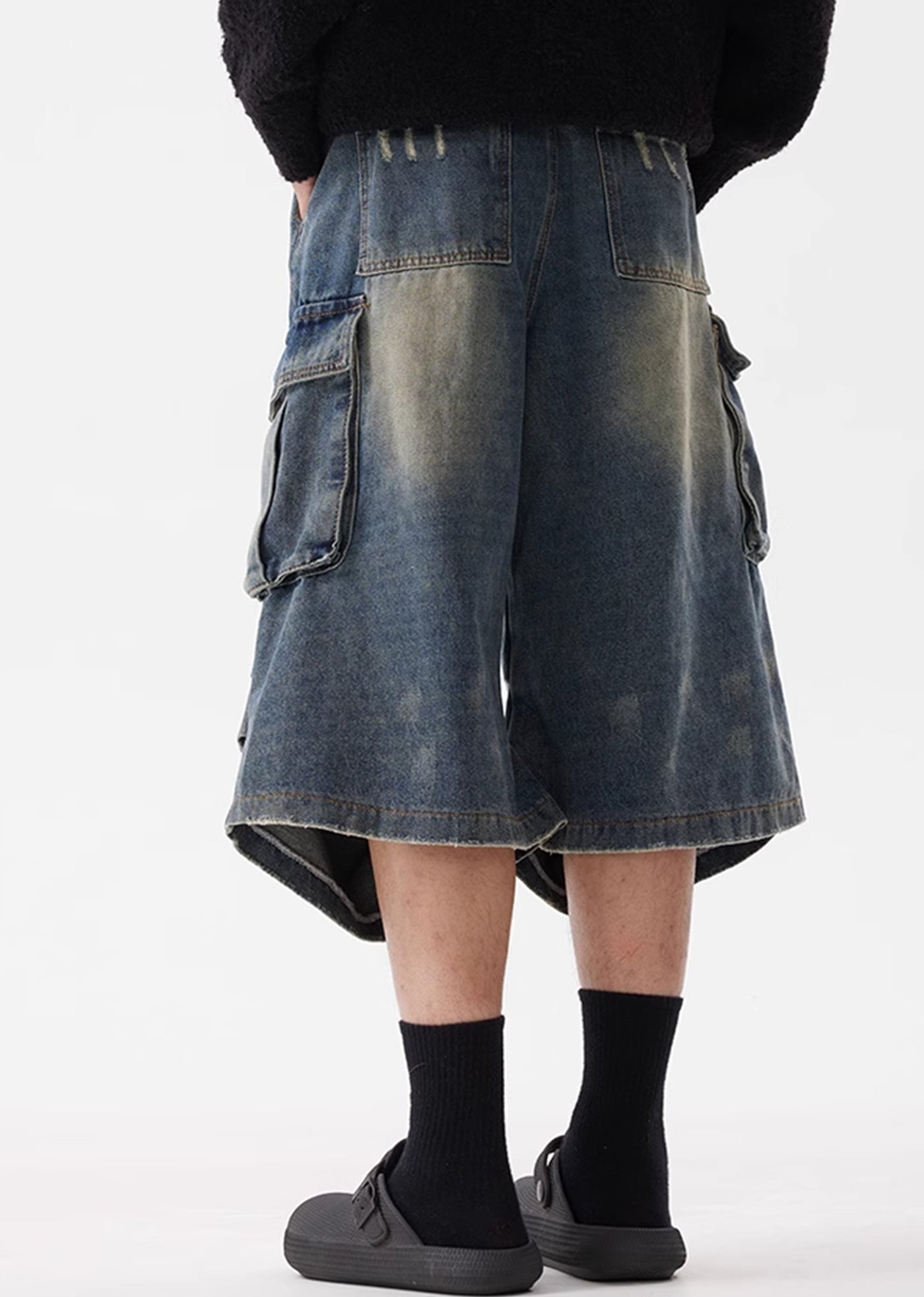 【ACRARDIC】Random wash grunge tuck short denim pants  AI0015