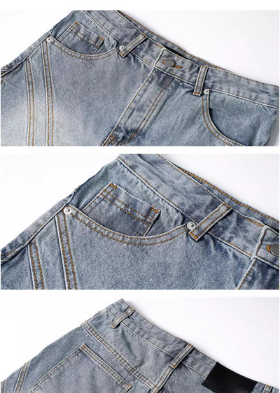 【Rayohopp】Short silhouette vintage faded denim pants  RH0116