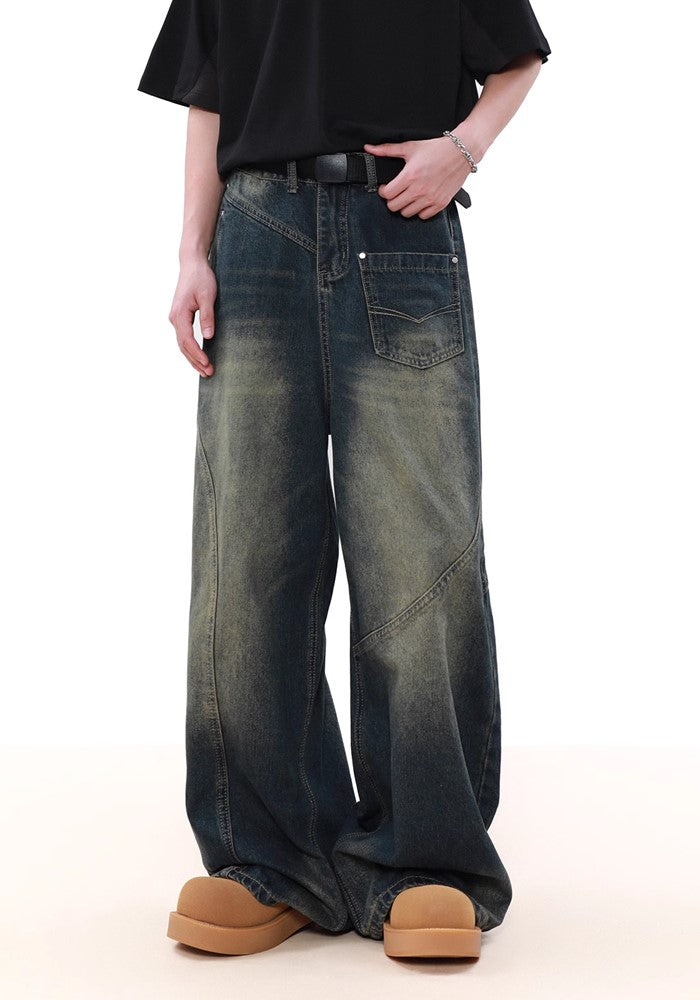 【MR nearly】Fully grunge washed patchwork denim pants  MR0125