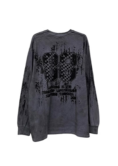 【9/9新作】Dull random wash front design long sleeve T-shirt  HL3087