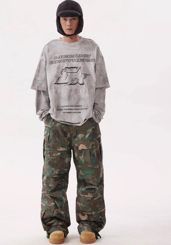 【BTSG】Pocket tuck silhouette design camouflage color cargo pants  BS0028