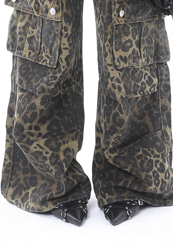 【ROY11】Full leopard design double pocket cargo pants  RY0014