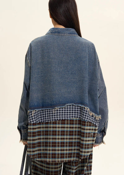 【H GANG X】Half gimmick fabric design vintage style loose long sleeve shirt  HX0081