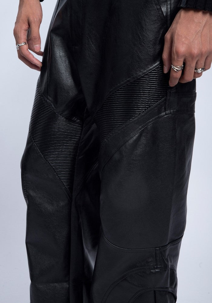 【PLAN1ONE】High leather design wide straight silhouette pants  PL0039