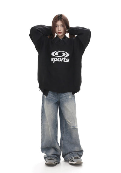 【GIBBYCNA】V-neckline front logo design simple knit sweater  GC0025