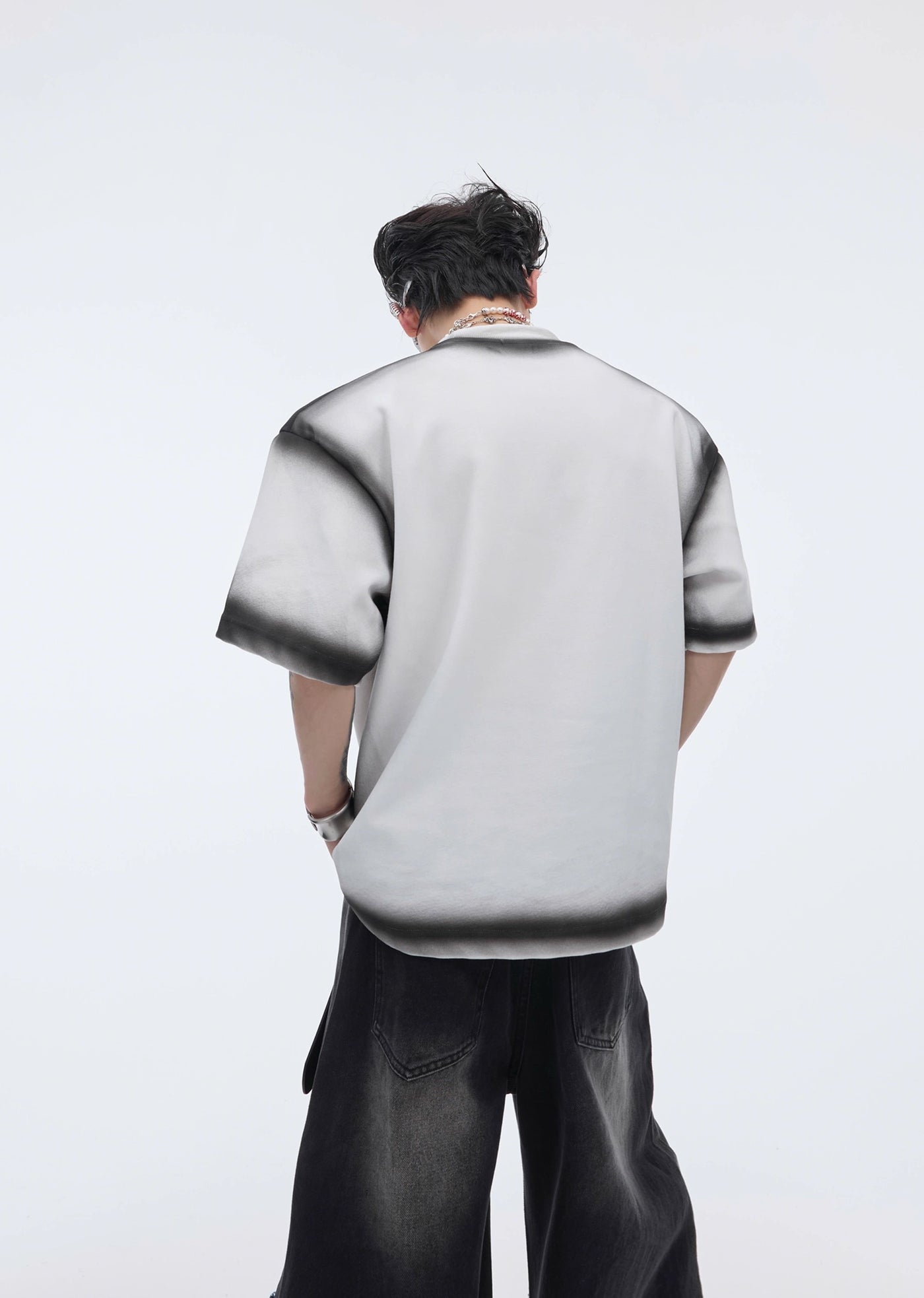 [Culture E] Monotone black accent color design lines short sleeve T-shirt CE0121