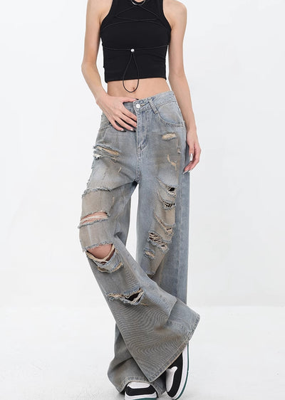【Ken studio】Grunge-style distressed tattered style denim pants  KS0010