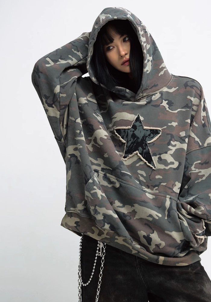 【People Style】Simple balance camouflage pattern color over star hoodie  PS0038