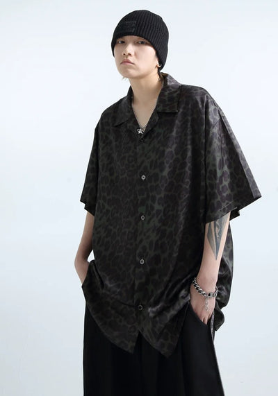 【GRNL】Green Oval Dark Color Leopard Print Short Sleeve Shirt  GN0008