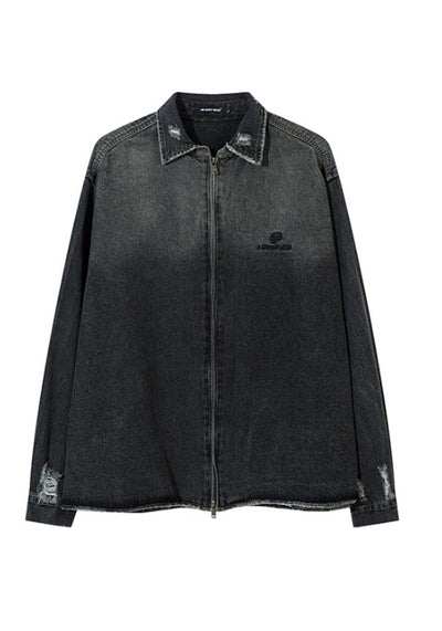 【H GANG X】Gradient black color basic style denim jacket  HX0095