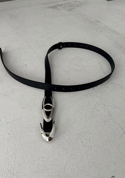 【MARTHENAUT】Silver glossy logo design gimmick leather-like belt  MH0057