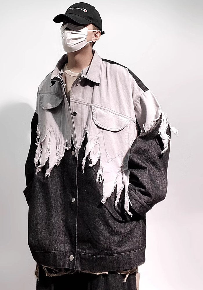 【UUCSCC】Gradient-style distressed monotone design denim jacket  US0070