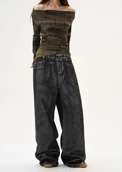 【9/9新作】Vintage Dirt Color Wide Straight Silhouette Denim Pants  HL3089