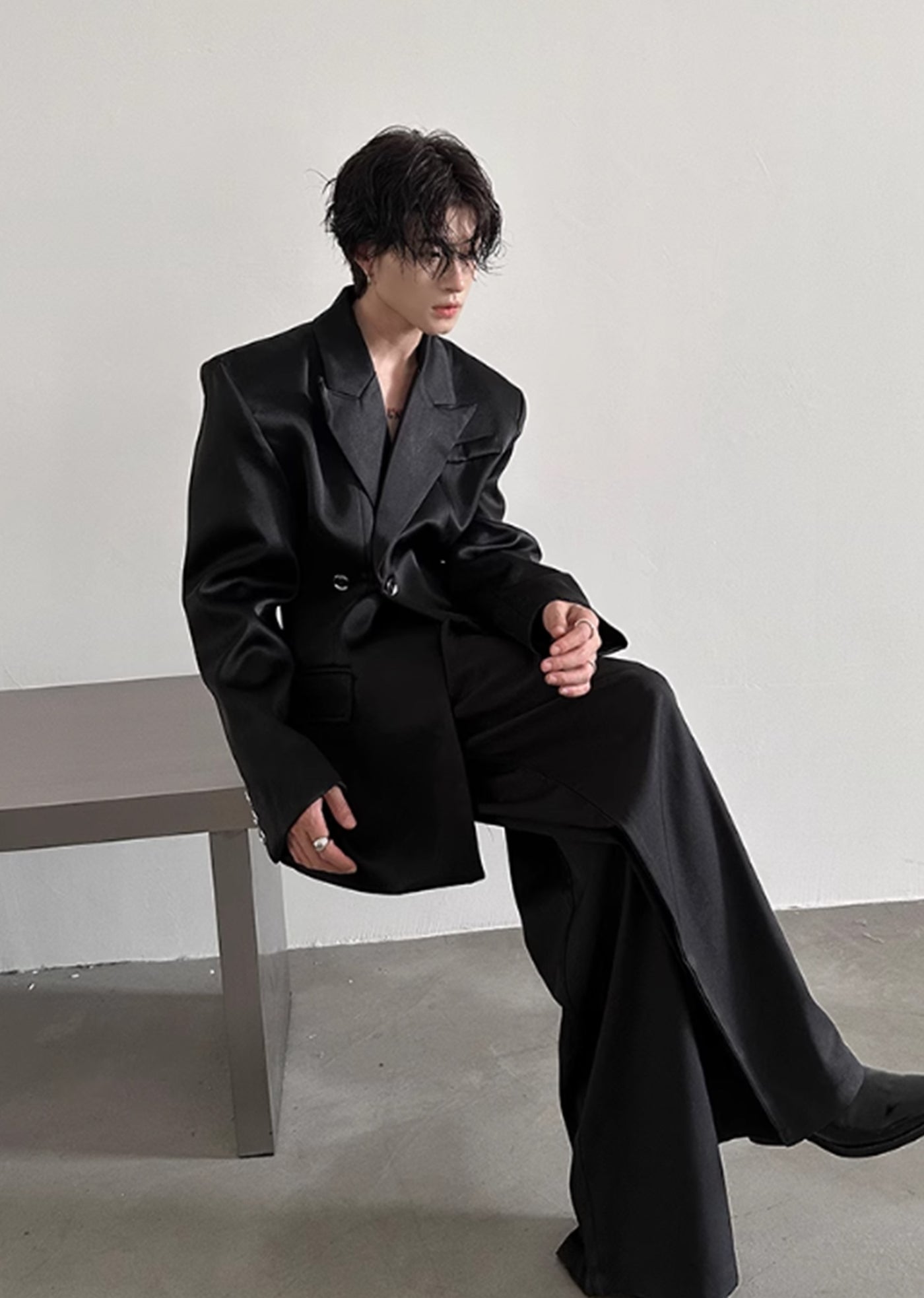 【Very Fewest】Black Ankle Tailored Silhouette Basic Jacket  VF0027