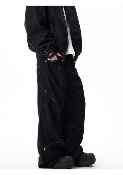 【H GANG X】Line seam design basic style denim wide pants  HX0083