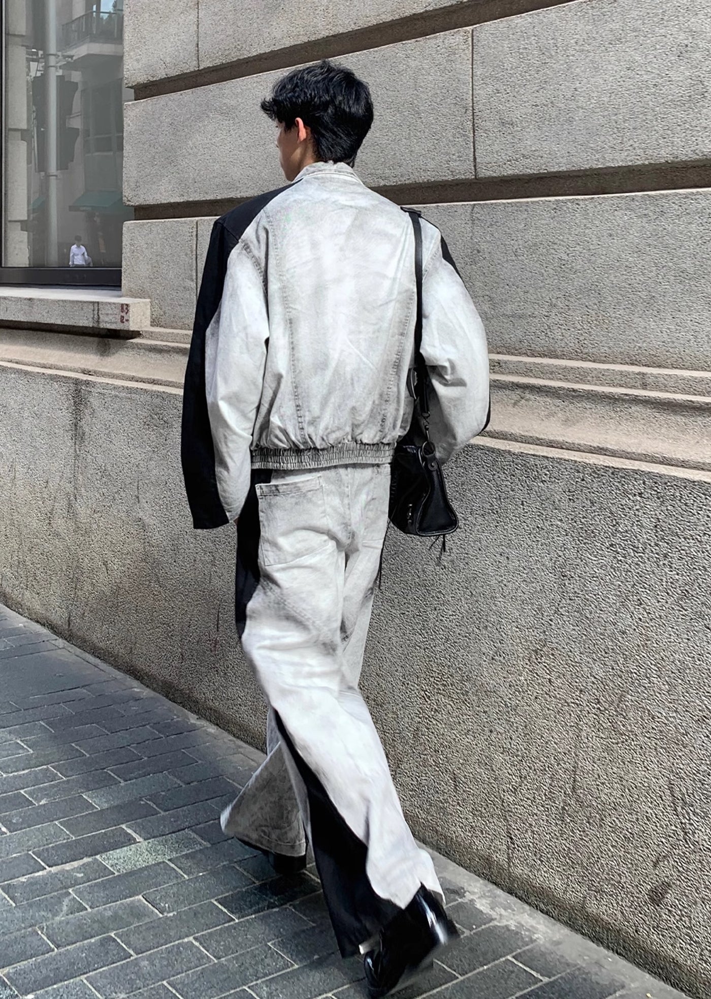 【CUIBUJU】Random wash vintage white and grey denim setup  CB0039