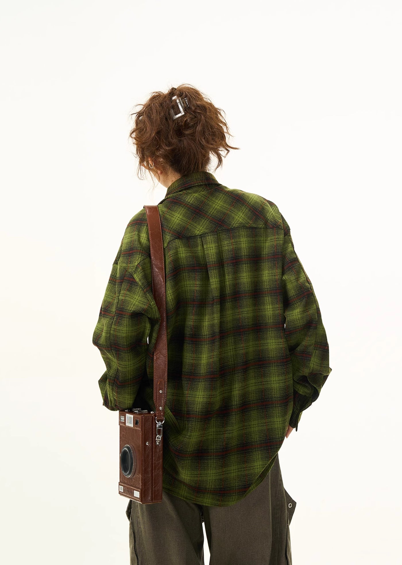 【H GANG X】Regular check pattern design loose collar long sleeve shirt  HX0064