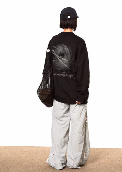 【BLACK BB】Simple moon initial design front over long sleeve T-shirt  BK0035