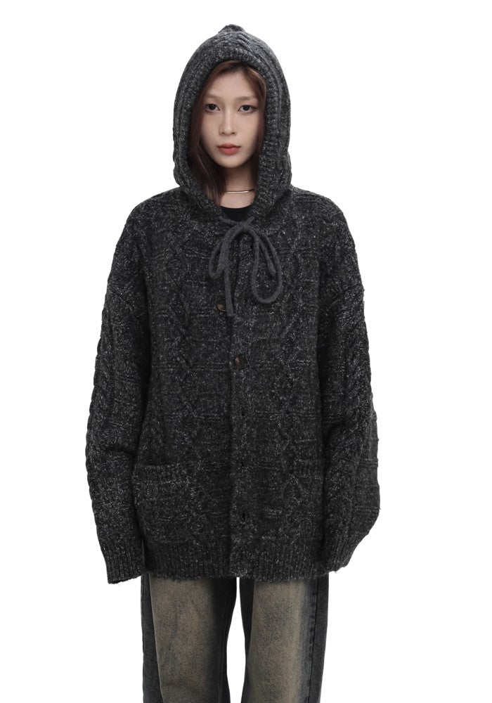 【GIBBYCNA】Dark light color knit fabric design hoodie patch jacket  GC0024