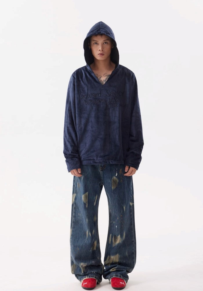 【BTSG】Point wash vintage processed wide straight denim pants  BS0051