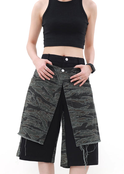 【MR nearly】Double fabric gimmick design grunge denim shorts  MR0106