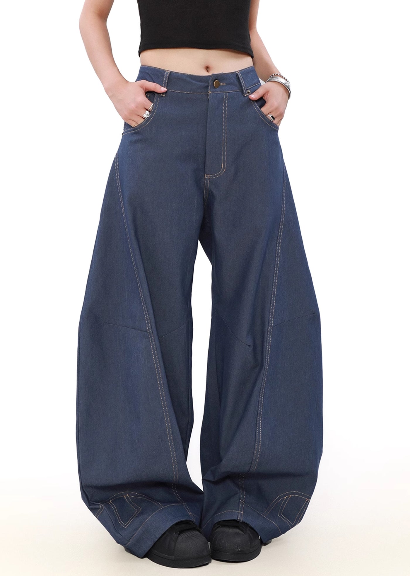 【MR nearly】Rounded silhouette dullness-covering wide design denim pants  MR0131