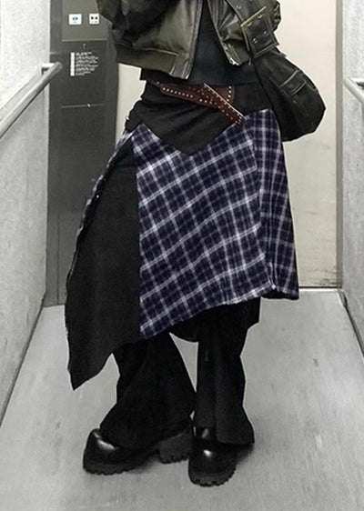 【8/12新作】Asymmetrical blue-black color gimmick design skirt  HL3074