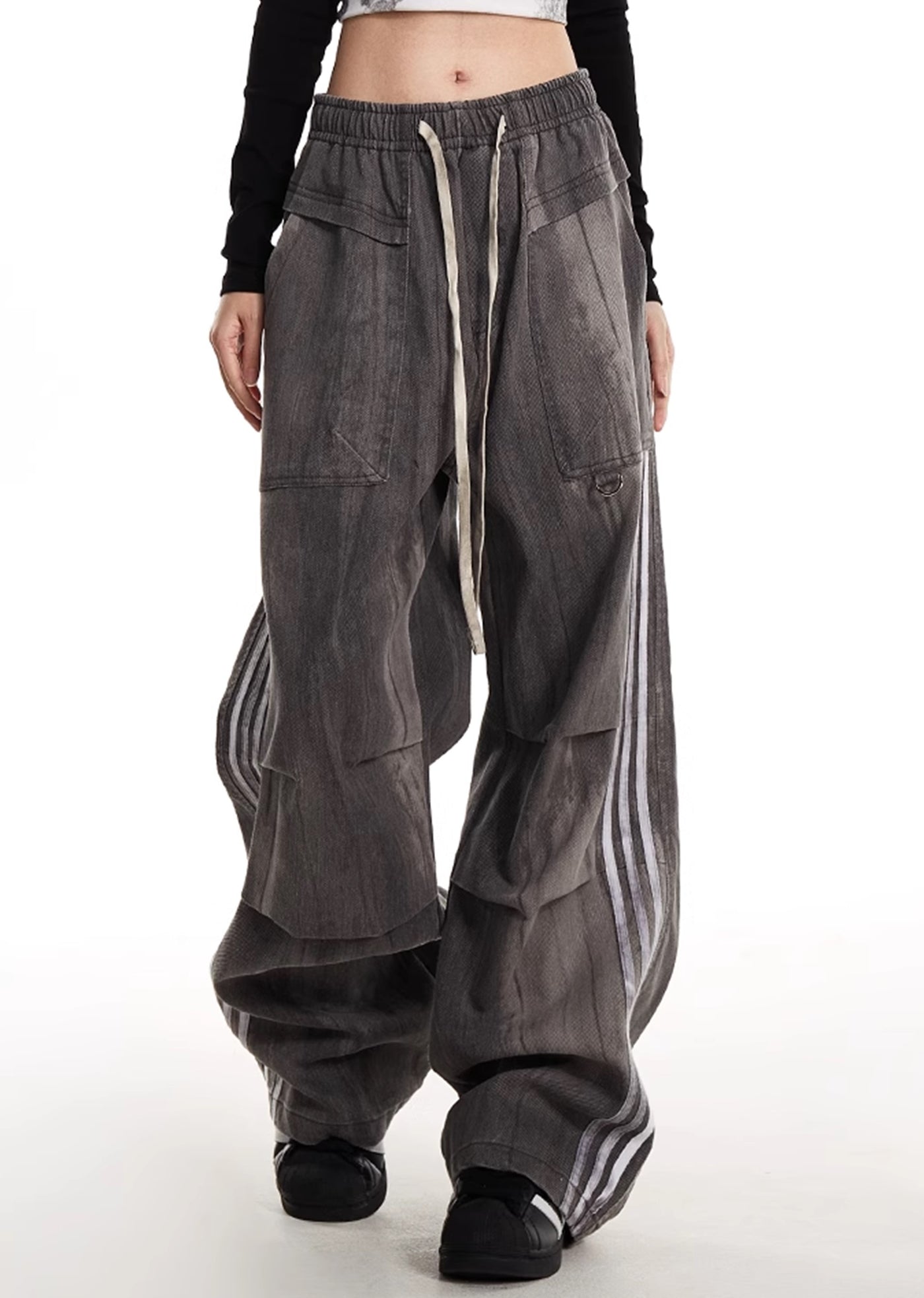 【NOONOZ】Unique tuck silhouette design side line wide pants  NN0007