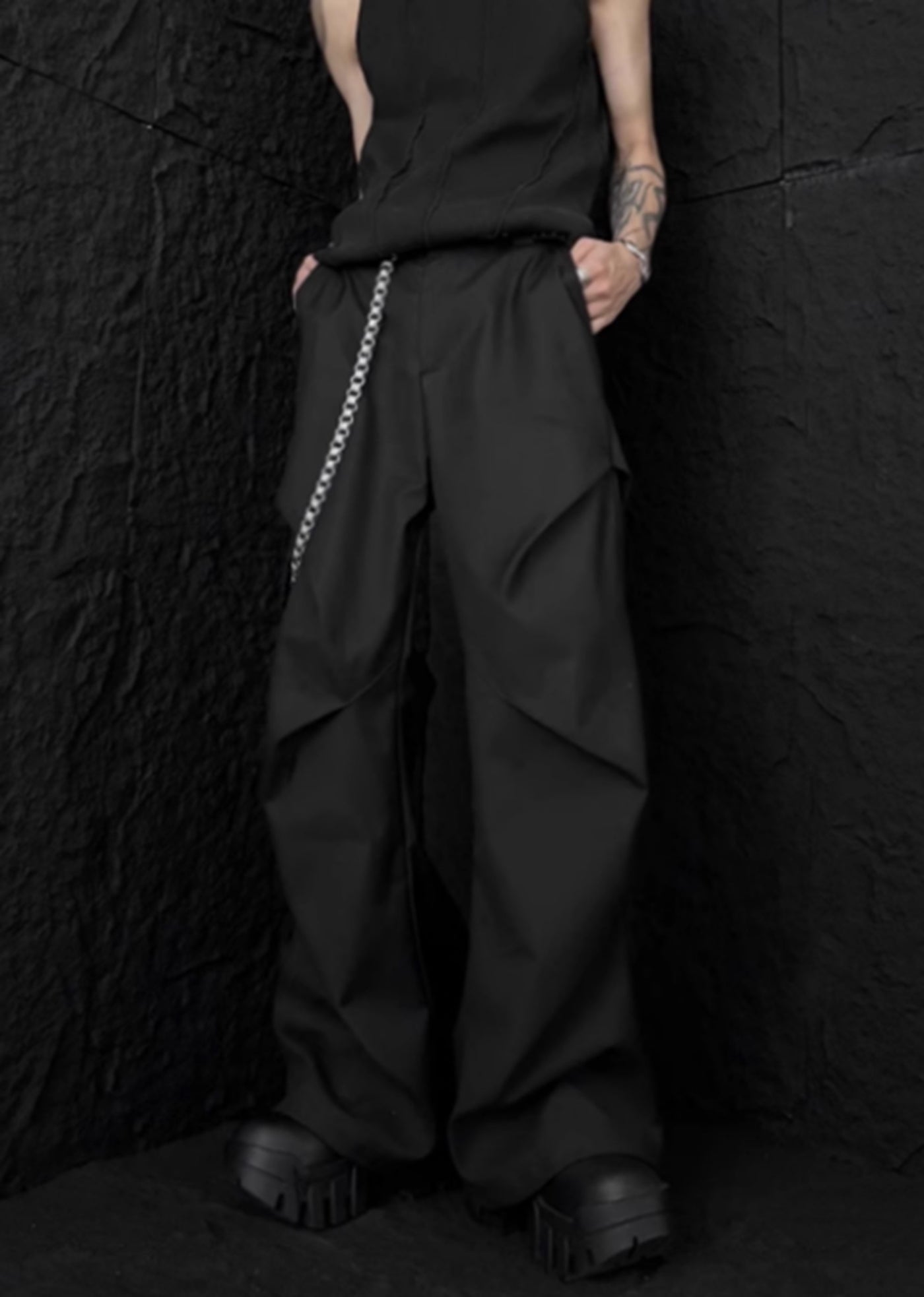 [76street] Overall tuck-in bell road silhouette slacks pants ST0014