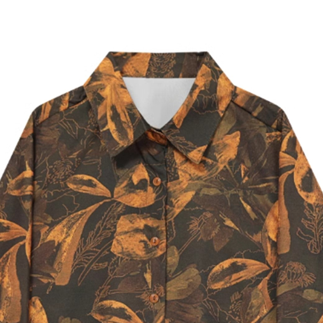 【ANNX】Dull leaf design stylish color long sleeve shirt  AN0014