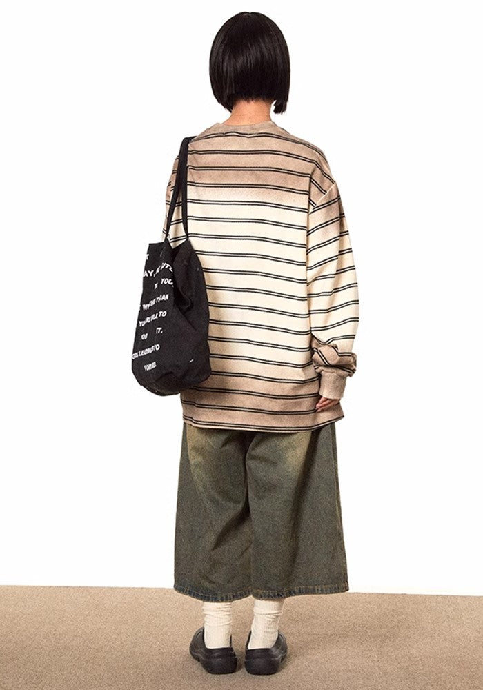 【BLACK BB】Double wash balance color border design long sleeve T-shirt  BK0051