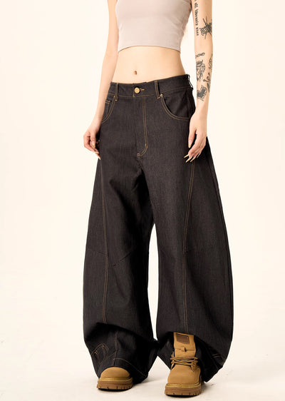 【H GANG X】Multi-over balloon wide silhouette dull denim pants  HX0072