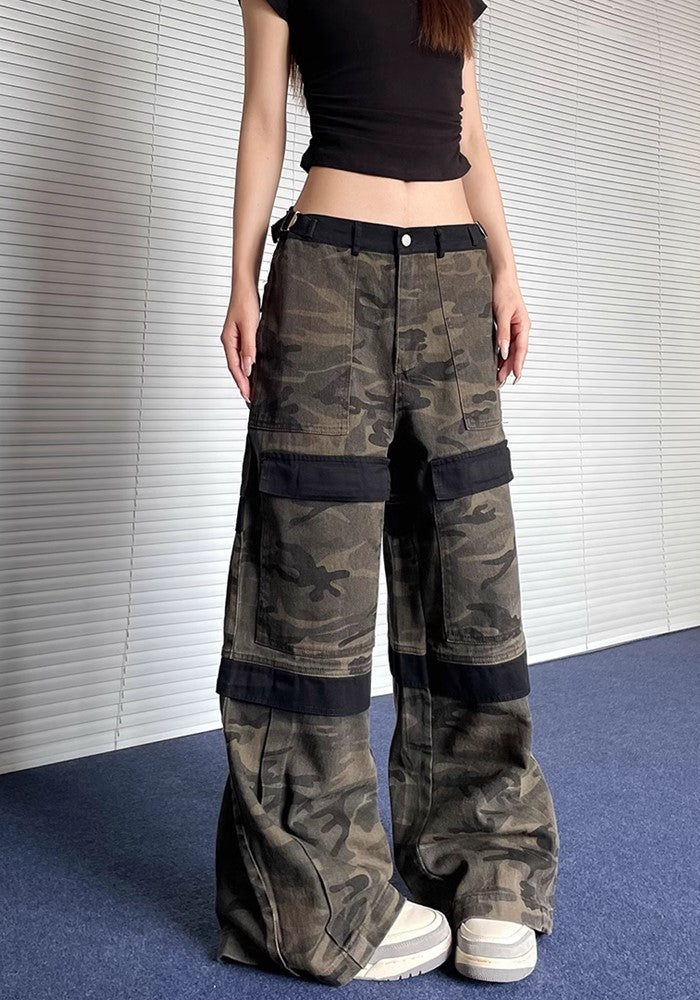 【Apocket】Multi-line design camouflage wide style pants  AK0031