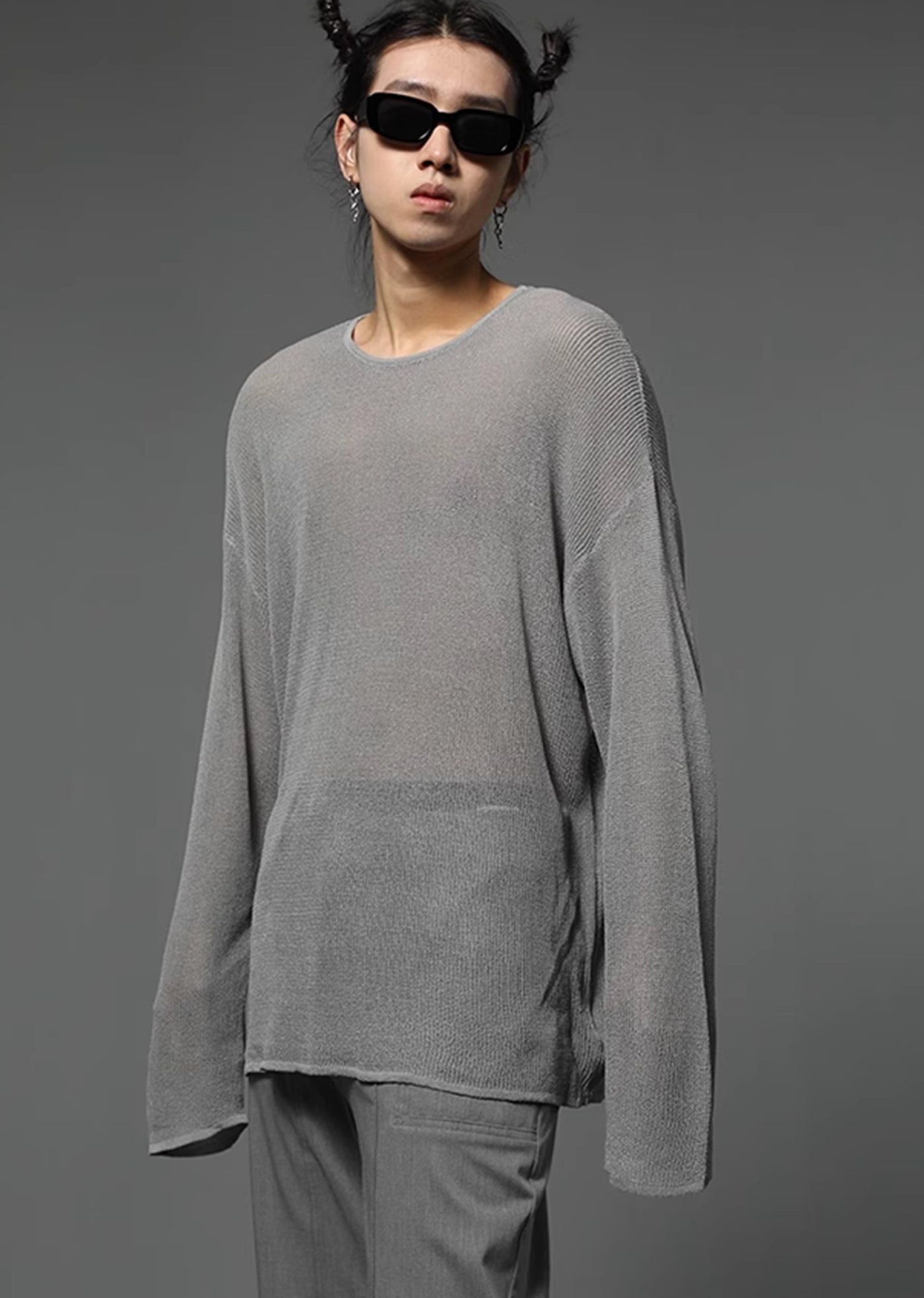 【Future Boy】Translucent sexy wide neck silhouette long sleeve T-shirt  FB0003