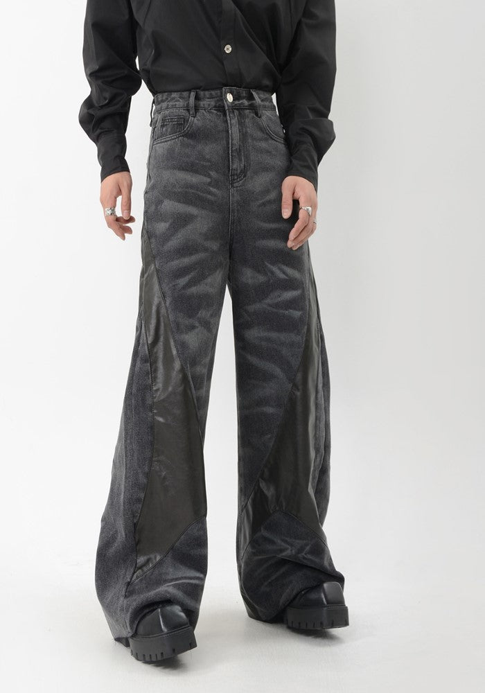 【LUCE GARMENT】Double-washed basic black design denim pants  LG0057