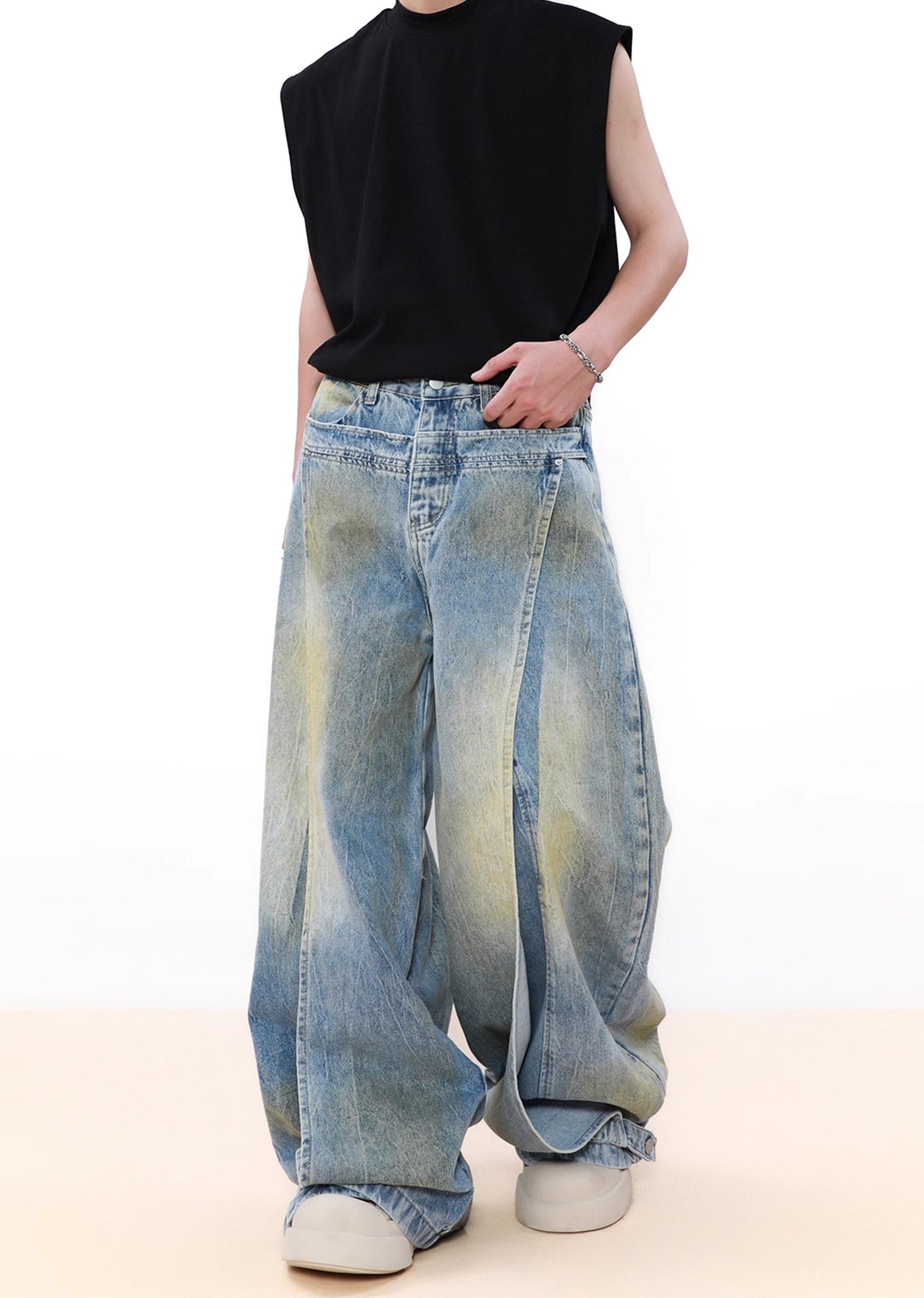 【MR nearly】Grunge wash super wide silhouette denim pants  MR0138