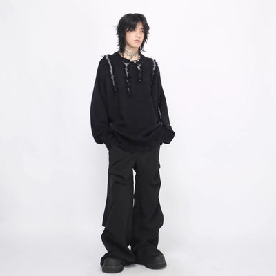 【Mz】Mid-length distressed simple design over-knit  MZ0033