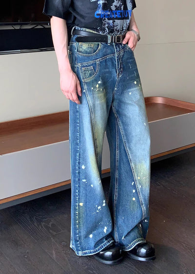 【CUIBUJU】Casually painted design wide blue basic denim pants  CB0047