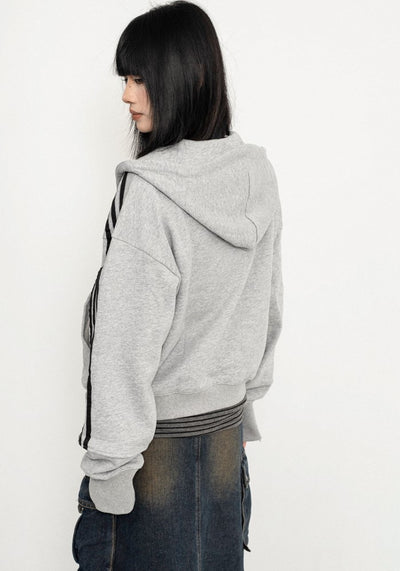 【ZERO STORE】Sideline basic grey design full zip short length hoodie  ZS0054