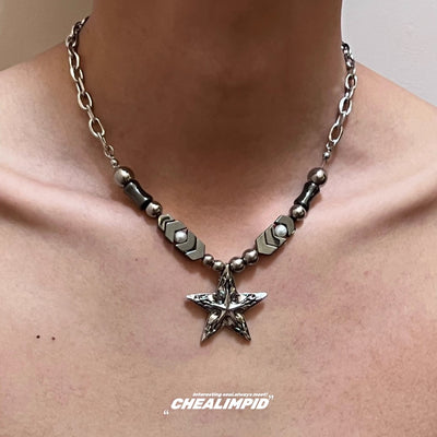 【CHEALIMPID】One-point star design grunge arrangement style necklace  CL0001