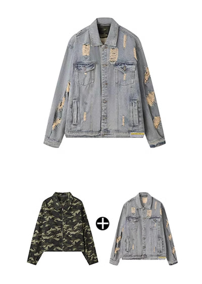 【Eleven shop97】Randomly damaged design oversized denim jacket  ES0026